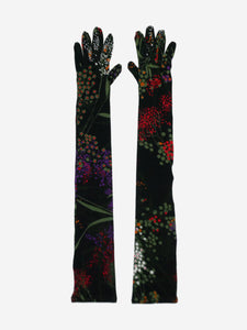 Dries Van Noten Black elbow-length floral gloves