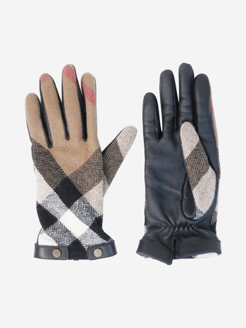 Black leather check patterned gloves Gloves Burberry 
