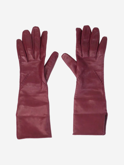 Burgundy stitch detail leather gloves Hats, Scarves and Gloves Burberry 