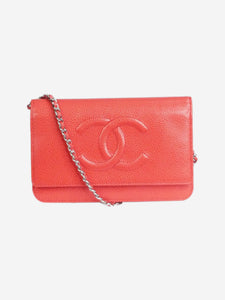 Chanel pre-owned red 2013-2014 caviar wallet on chain