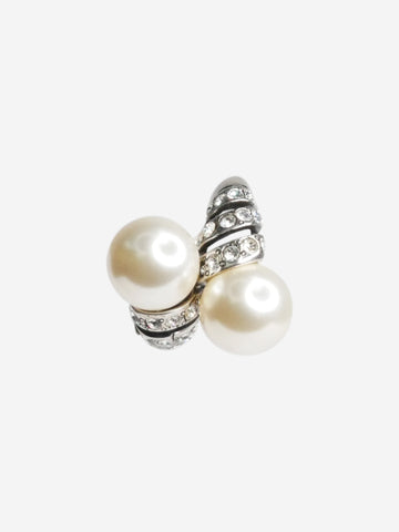 Silver crystal And faux-pearl single clip earring Jewellery Saint Laurent 