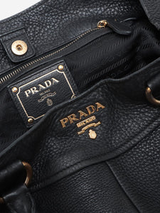 Prada Black leather 2way handbag with gold hardware lettering logo