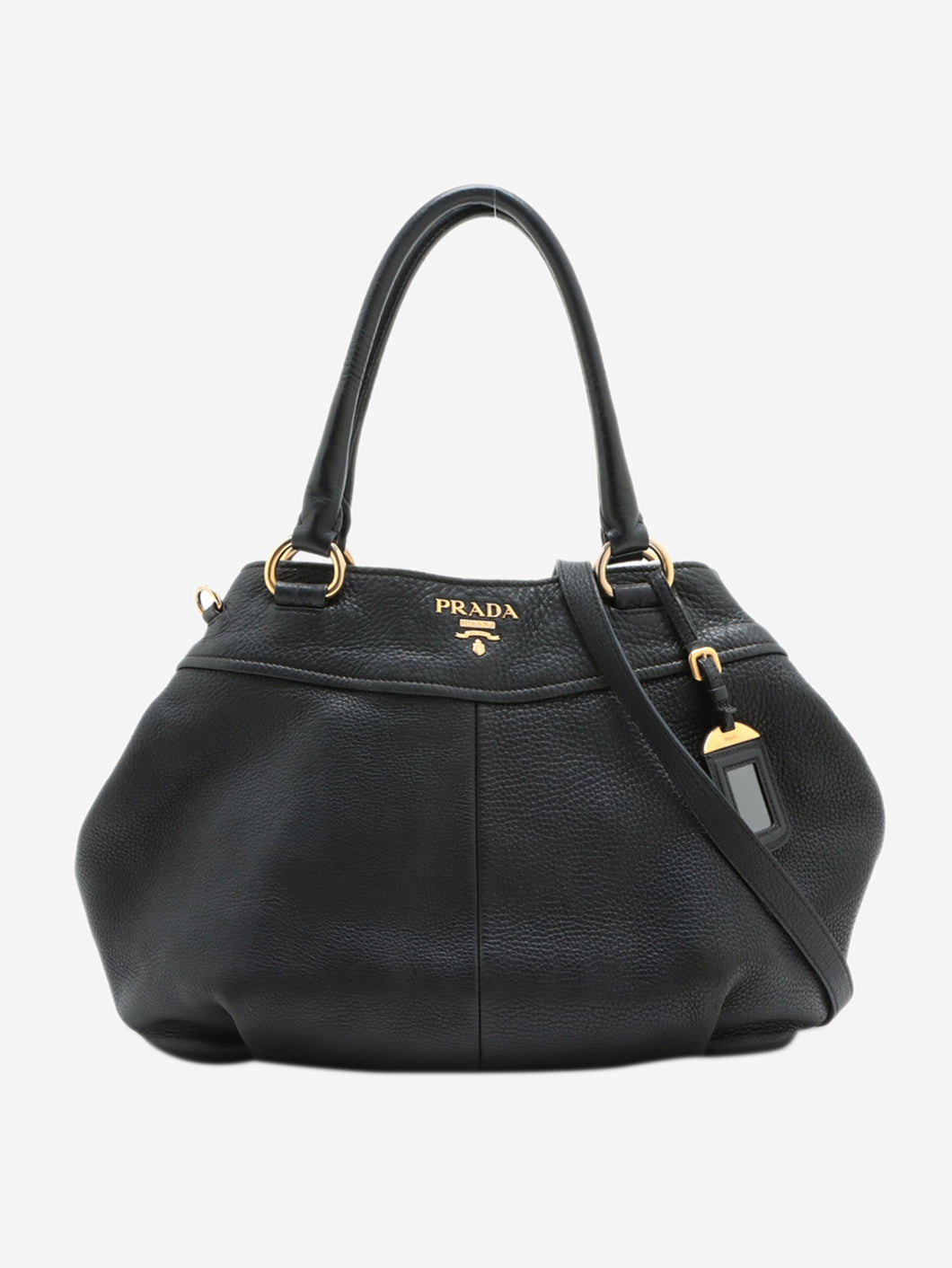 Black leather 2way handbag with gold hardware lettering logo Top Handle Bags Prada 