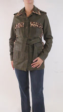 Load and play video in Gallery viewer, Green leather animal print military jacket - size FR 38
