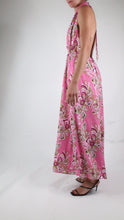 Load and play video in Gallery viewer, Pink printed halterneck maxi dress - size UK 12
