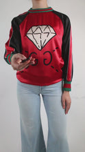 Load and play video in Gallery viewer, Red GG diamond long-sleeve silk top - size M
