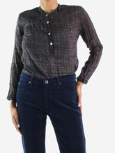 Load image into Gallery viewer, Black checkered button up long sleeve blouse - size XS Tops Bolam Style 
