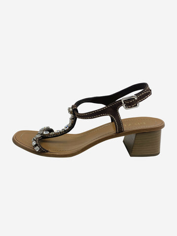 Brown jewelled open toe heeled sandals - size EU 38.5 Heels Prada 