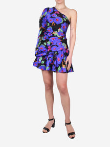 Borgo De Nor Blue silk floral one-shoulder dress - size UK 8