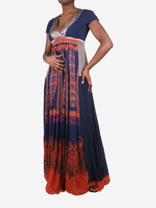 Etro Blue v-neck printed dress - size IT 44