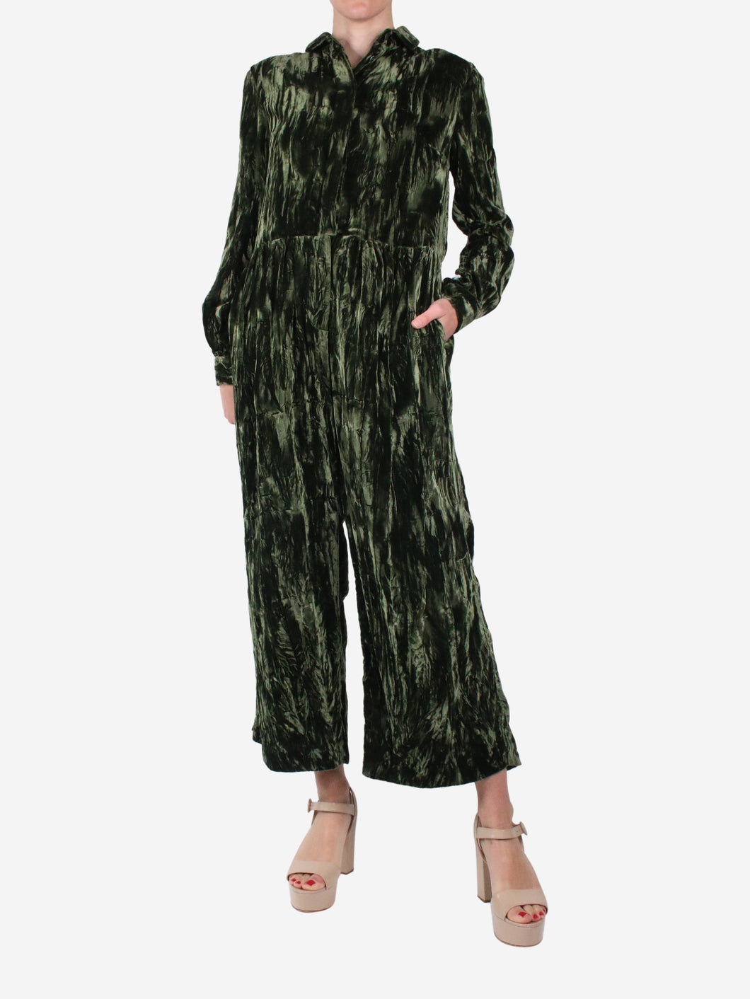 Green velvet cropped jumpsuit - size UK 8 Dresses Shrimps 