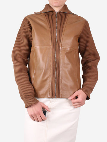 Brown knit leather panels jacket - size IT 40 Coats & Jackets Prada 