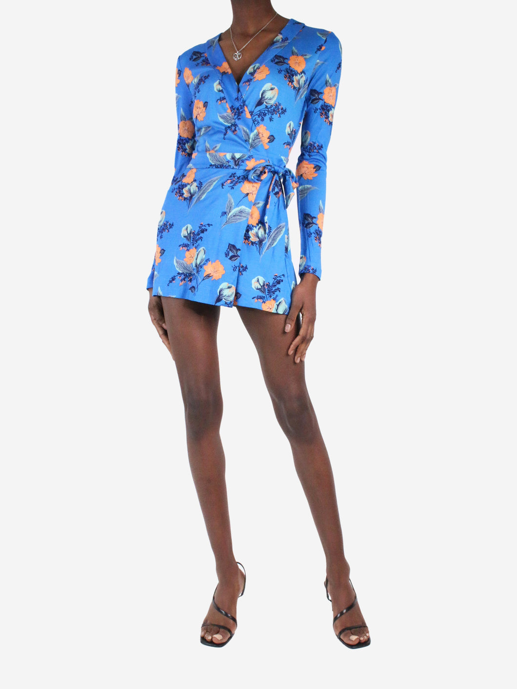 Blue floral wrap playsuit - size US 2 Jumpsuits Diane Von Furstenberg 