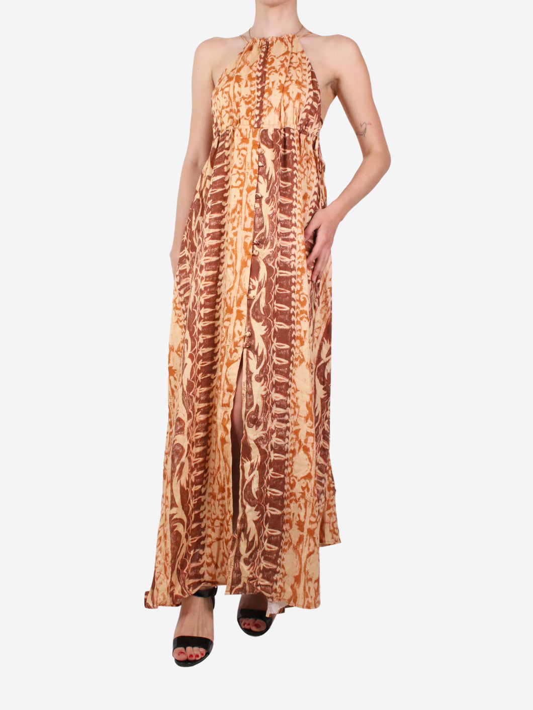 Brown linen printed maxi dress - size XS Dresses Cult Gaia 