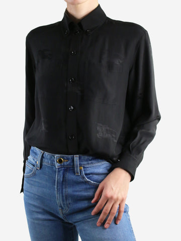 Black silk long-sleeved tonal print shirt - size UK 4 Tops Burberry 