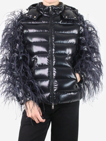 Black feather-trimmed puffer jacket - size IT 42 Coats & Jackets Moncler x Valentino 