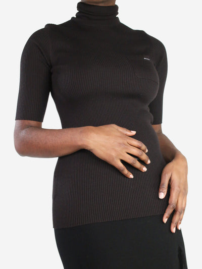 Brown ribbed high-neck sweater with chest pocket - size IT 42 Knitwear Prada 