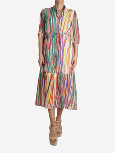 Marella Multicolored striped V-neckline midi dress - size UK 10