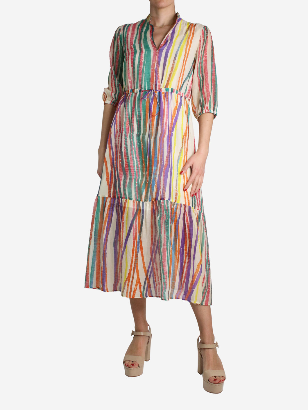 Multicolored striped V-neckline midi dress - size UK 10 Dresses Marella 