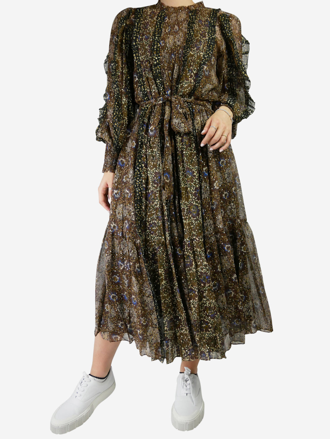 Brown long sleeve patterned dress - size UK 10 Dresses Ulla Johnson 