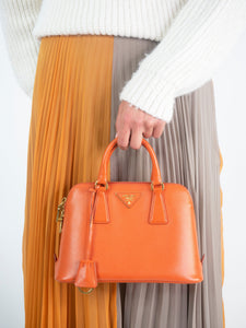 Prada Orange saffiano leather handbag with gold hardware