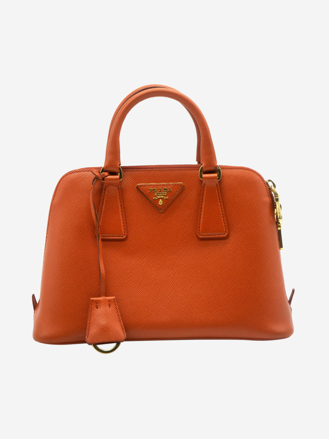 Orange saffiano leather handbag with gold hardware Top Handle Bags Prada 