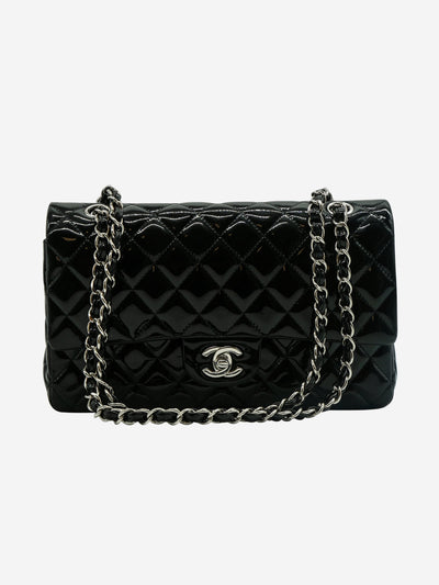 Black patent quilted double-flap shoulder bag with silver hardware Shoulder bags Chanel 