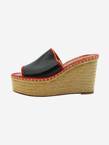 Valentino Black espadrille wedge sandals with leather strap - size EU 38
