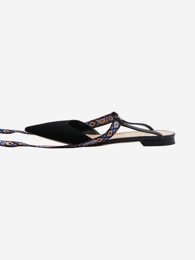 Black pointed-toe sandals with embroidered pattern strap - size EU 38.5 Flat Sandals Christian Dior 