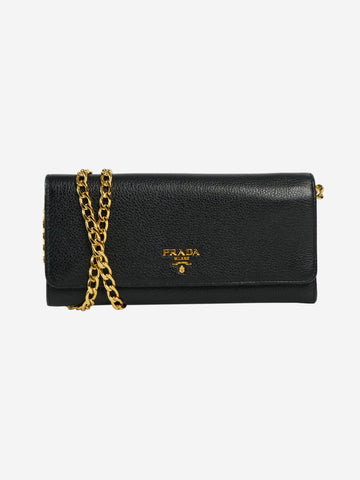 Black leather wallet-on-chain with gold hardware Wallets, Purses & Small Leather Goods Prada 