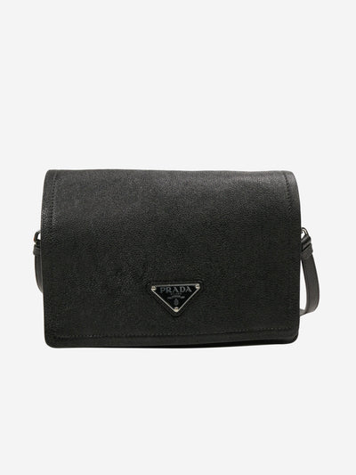 Black cross-body bag with triangle enamel logo and silver hardware Cross-body bags Prada 