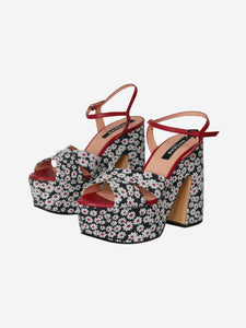 Rochas Black floral platform sandal heels - size EU 37