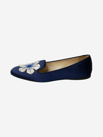Blue satin floral flat shoes - size EU 39 Flat Shoes Prada 